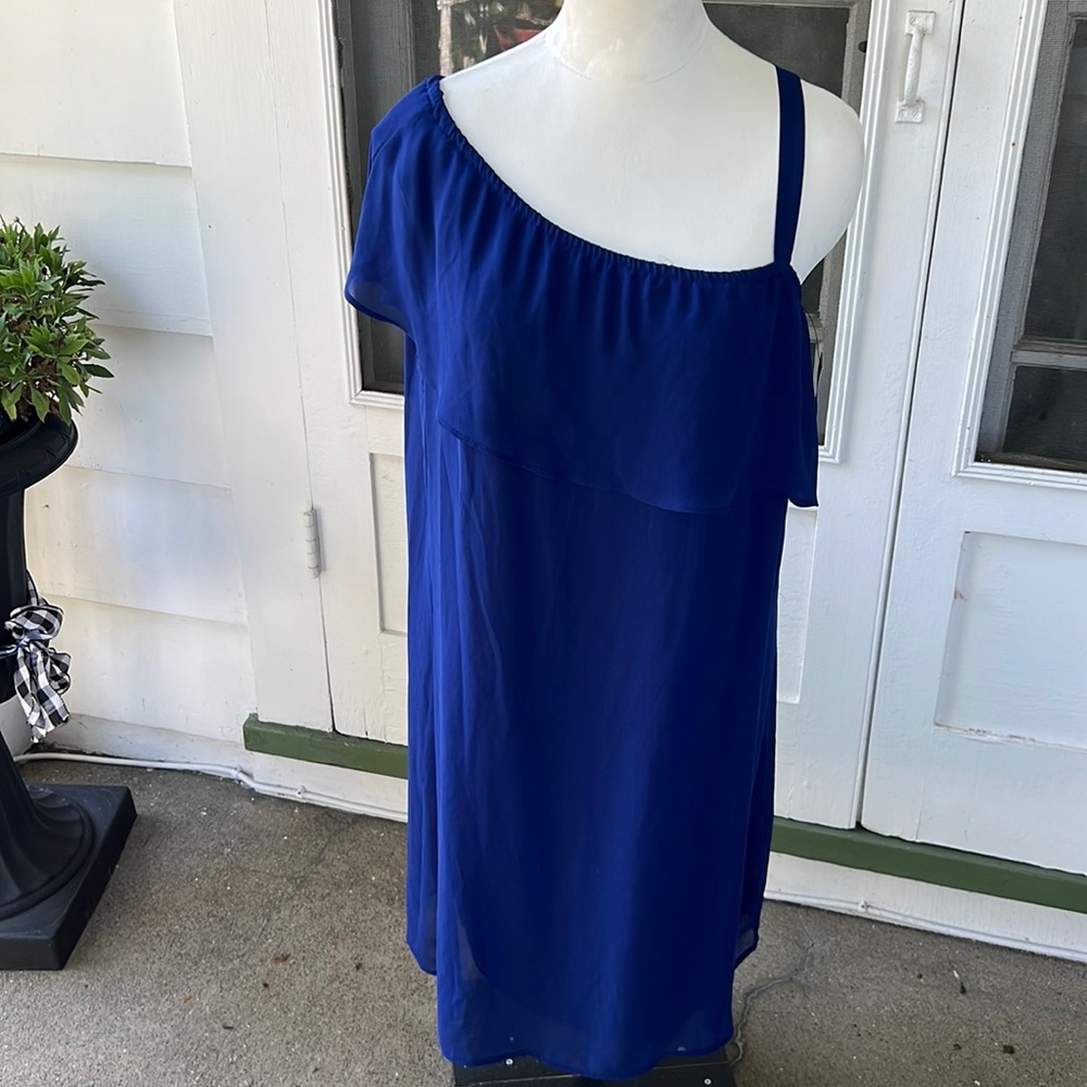 NWT Signature Studio Royal Blue One-Shoulder Flounce Cocktail Dress